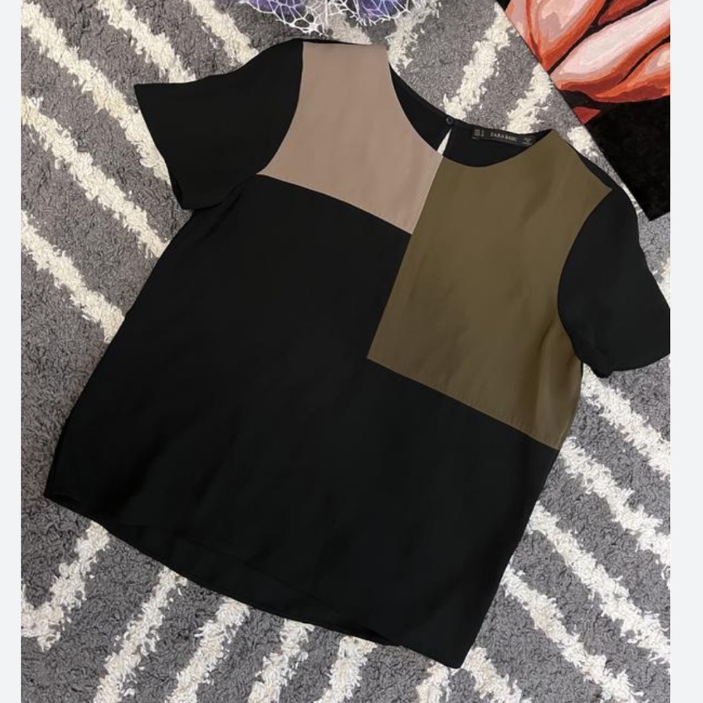 Zara Black and Brown Colorblock Top